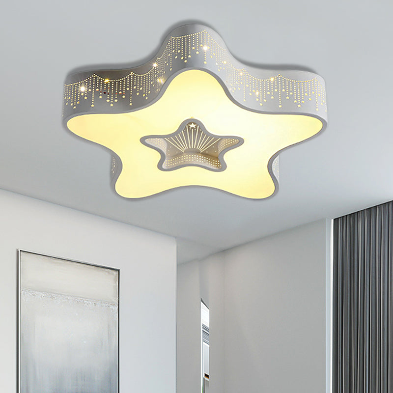 Metal Acrylic Hollow Star Flush Mount Light Modern Macaron Loft LED Ceiling Lamp for Child Bedroom White Clearhalo 'Ceiling Lights' 'Close To Ceiling Lights' 'Close to ceiling' 'Flush mount' Lighting' 189996