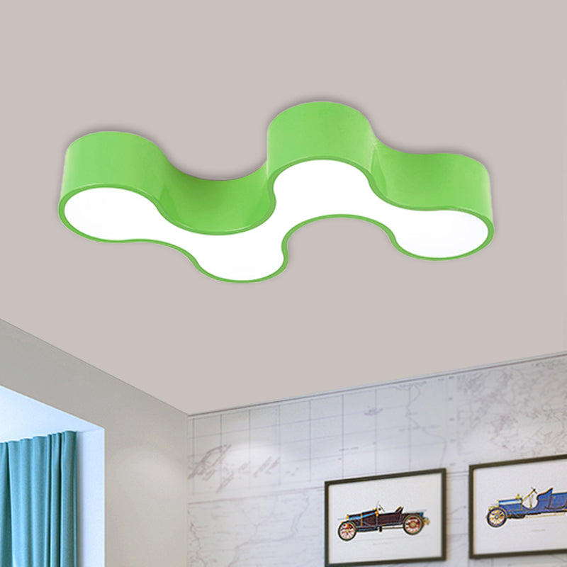 LED Bedroom Flush Mount Lamp Kids Style Blue/Yellow/Green Ceiling Lighting with Earthworm Acrylic Shade Green Clearhalo 'Ceiling Lights' 'Close To Ceiling Lights' 'Close to ceiling' 'Flush mount' Lighting' 1899970