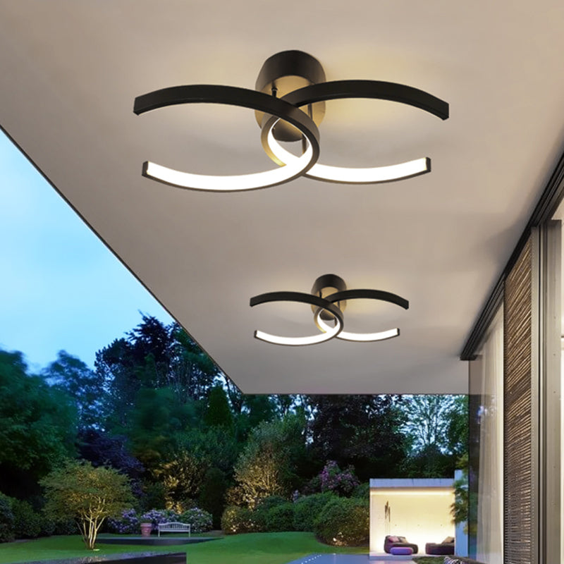 Dual C-Shaped Office Ceiling Fixture Metal Minimalist LED Semi Flush Mount Lighting in Black Clearhalo 'Ceiling Lights' 'Close To Ceiling Lights' 'Close to ceiling' 'Semi-flushmount' Lighting' 1899974