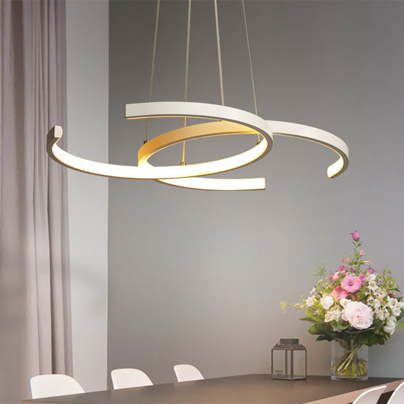 Dining Room LED Chandelier Minimalist Black/White Drop Lamp with Double C Acrylic Shade, Warm/White Light Clearhalo 'Ceiling Lights' 'Chandeliers' 'Modern Chandeliers' 'Modern' Lighting' 1899988
