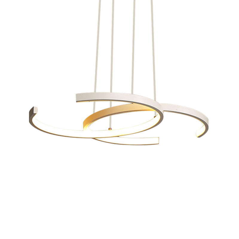 Dining Room LED Chandelier Minimalist Black/White Drop Lamp with Double C Acrylic Shade, Warm/White Light Clearhalo 'Ceiling Lights' 'Chandeliers' 'Modern Chandeliers' 'Modern' Lighting' 1899989