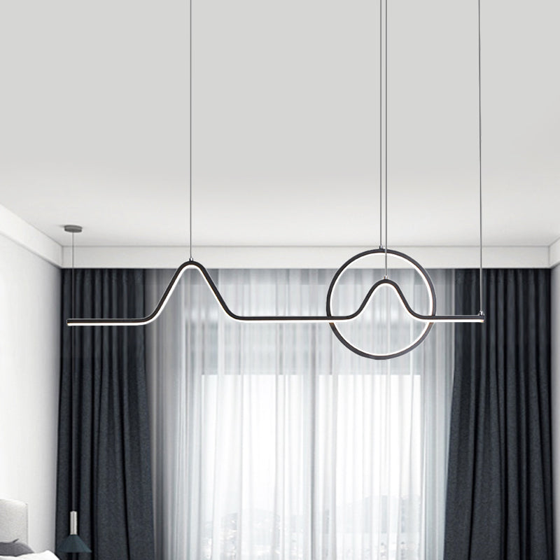 Aluminum Linear LED Island Lighting Modern Black/Gold Hanging Light Kit with Sun and Mountain Design, Warm/White Light Black Clearhalo 'Ceiling Lights' 'Island Lights' Lighting' 1899991