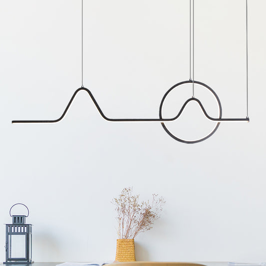 Aluminum Linear LED Island Lighting Modern Black/Gold Hanging Light Kit with Sun and Mountain Design, Warm/White Light Clearhalo 'Ceiling Lights' 'Island Lights' Lighting' 1899992