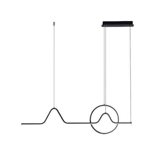 Aluminum Linear LED Island Lighting Modern Black/Gold Hanging Light Kit with Sun and Mountain Design, Warm/White Light Clearhalo 'Ceiling Lights' 'Island Lights' Lighting' 1899993