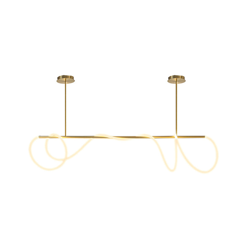 Acrylic Flexible Tube Suspension Light Minimalist LED Island Lamp with Linear Arm in Gold, Warm/White/Natural Light Clearhalo 'Ceiling Lights' 'Island Lights' Lighting' 1900002