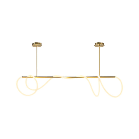 Acrylic Flexible Tube Suspension Light Minimalist LED Island Lamp with Linear Arm in Gold, Warm/White/Natural Light Clearhalo 'Ceiling Lights' 'Island Lights' Lighting' 1900002