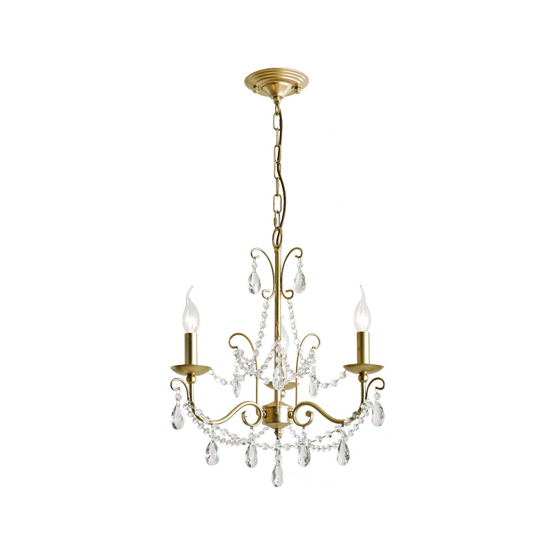 Traditional Candle Hanging Lamp 3/6 Heads Metal Chandelier in Champagne with Crystal Decor Clearhalo 'Ceiling Lights' 'Chandeliers' 'Modern Chandeliers' 'Modern' Lighting' 1900023