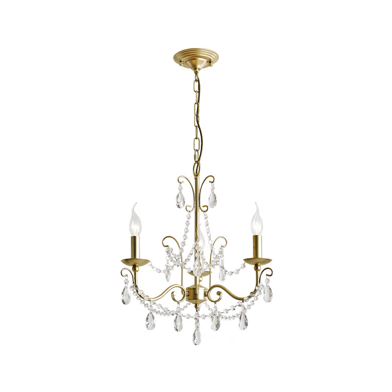 Traditional Candle Hanging Lamp 3/6 Heads Metal Chandelier in Champagne with Crystal Decor Clearhalo 'Ceiling Lights' 'Chandeliers' 'Modern Chandeliers' 'Modern' Lighting' 1900023