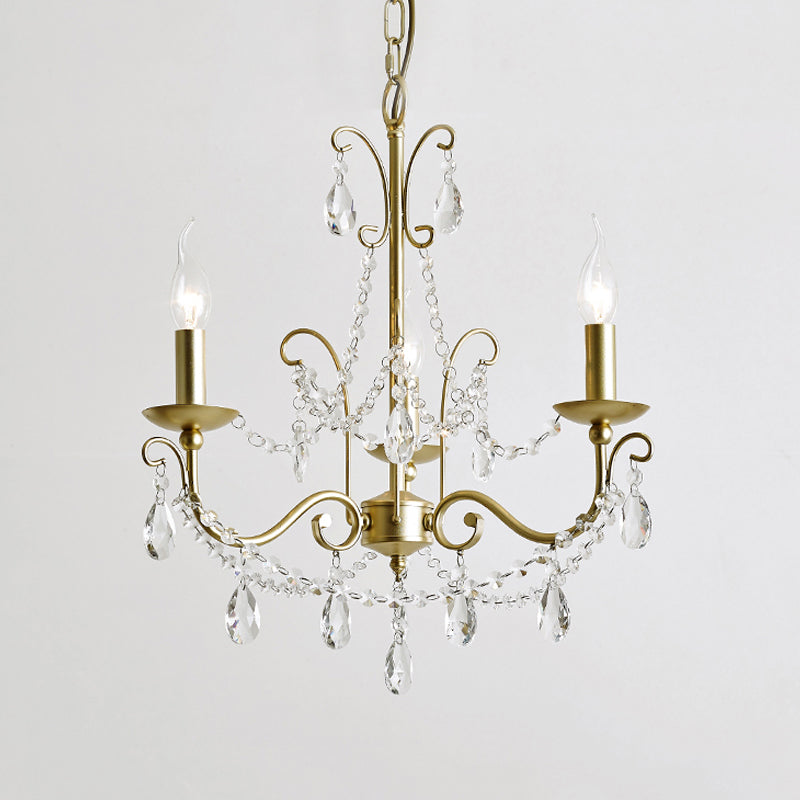 Traditional Candle Hanging Lamp 3/6 Heads Metal Chandelier in Champagne with Crystal Decor Clearhalo 'Ceiling Lights' 'Chandeliers' 'Modern Chandeliers' 'Modern' Lighting' 1900025