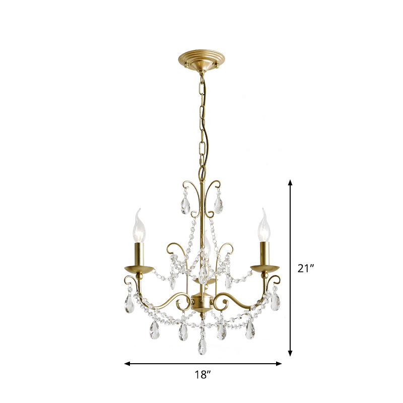 Traditional Candle Hanging Lamp 3/6 Heads Metal Chandelier in Champagne with Crystal Decor Clearhalo 'Ceiling Lights' 'Chandeliers' 'Modern Chandeliers' 'Modern' Lighting' 1900026