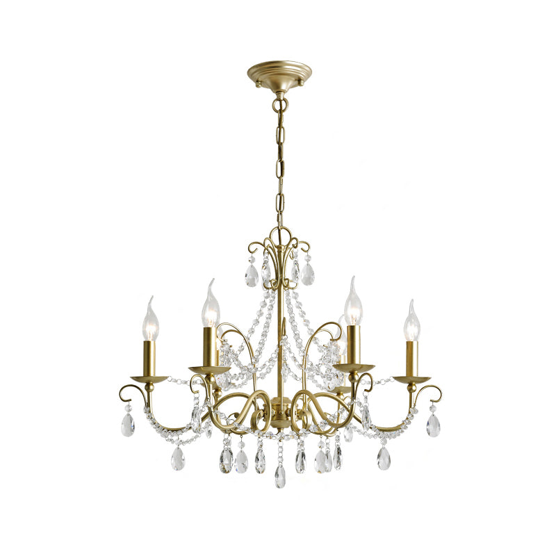 Traditional Candle Hanging Lamp 3/6 Heads Metal Chandelier in Champagne with Crystal Decor Clearhalo 'Ceiling Lights' 'Chandeliers' 'Modern Chandeliers' 'Modern' Lighting' 1900030
