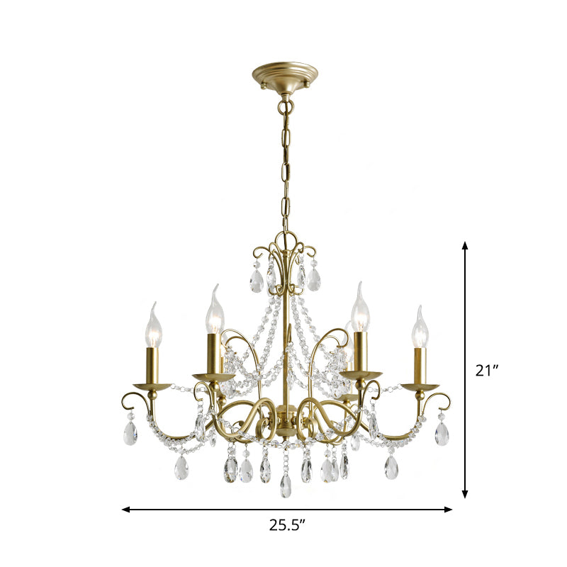 Traditional Candle Hanging Lamp 3/6 Heads Metal Chandelier in Champagne with Crystal Decor Clearhalo 'Ceiling Lights' 'Chandeliers' 'Modern Chandeliers' 'Modern' Lighting' 1900031