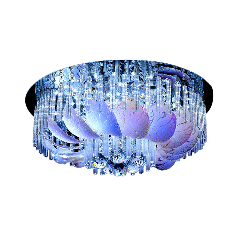 19.5"/23.5" Wide Round Flushmount Light Simple 6/9 Bulbs Clear Crystal Ceiling Mount Fixture Clearhalo 'Ceiling Lights' 'Close To Ceiling Lights' 'Close to ceiling' 'Flush mount' Lighting' 1900036
