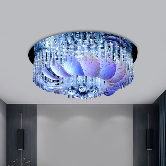 19.5"/23.5" Wide Round Flushmount Light Simple 6/9 Bulbs Clear Crystal Ceiling Mount Fixture Clear Clearhalo 'Ceiling Lights' 'Close To Ceiling Lights' 'Close to ceiling' 'Flush mount' Lighting' 1900037