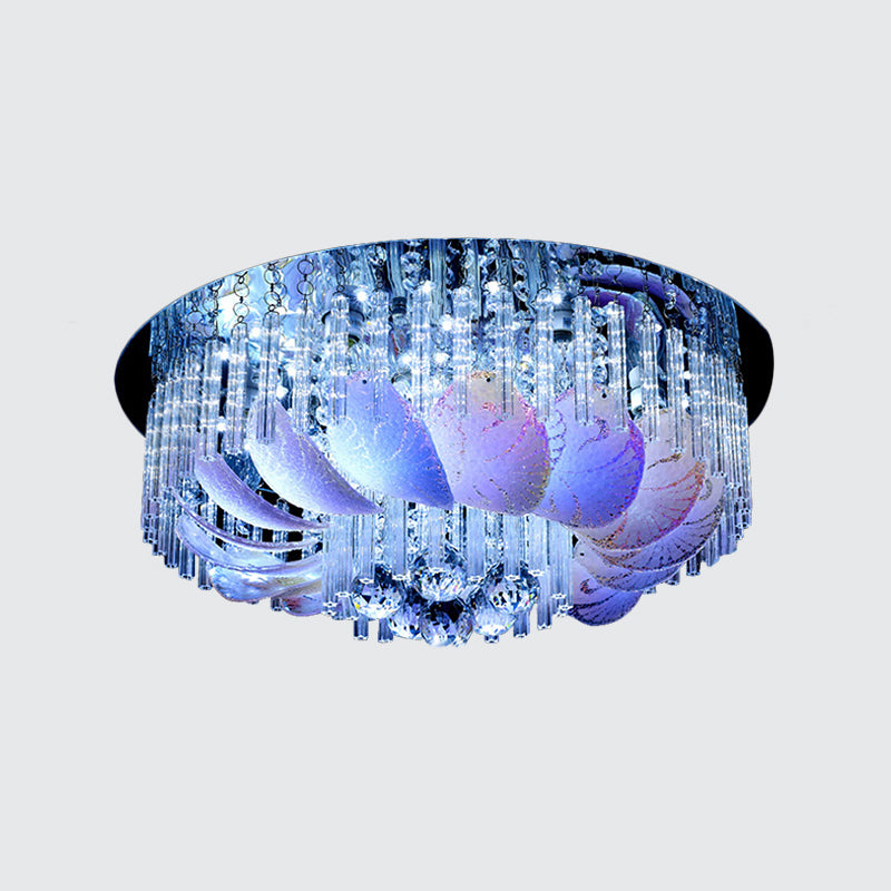 19.5"/23.5" Wide Round Flushmount Light Simple 6/9 Bulbs Clear Crystal Ceiling Mount Fixture Clearhalo 'Ceiling Lights' 'Close To Ceiling Lights' 'Close to ceiling' 'Flush mount' Lighting' 1900038