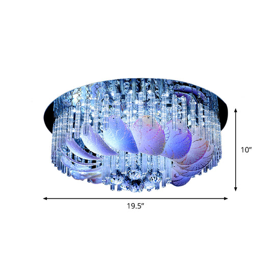 19.5"/23.5" Wide Round Flushmount Light Simple 6/9 Bulbs Clear Crystal Ceiling Mount Fixture Clearhalo 'Ceiling Lights' 'Close To Ceiling Lights' 'Close to ceiling' 'Flush mount' Lighting' 1900039