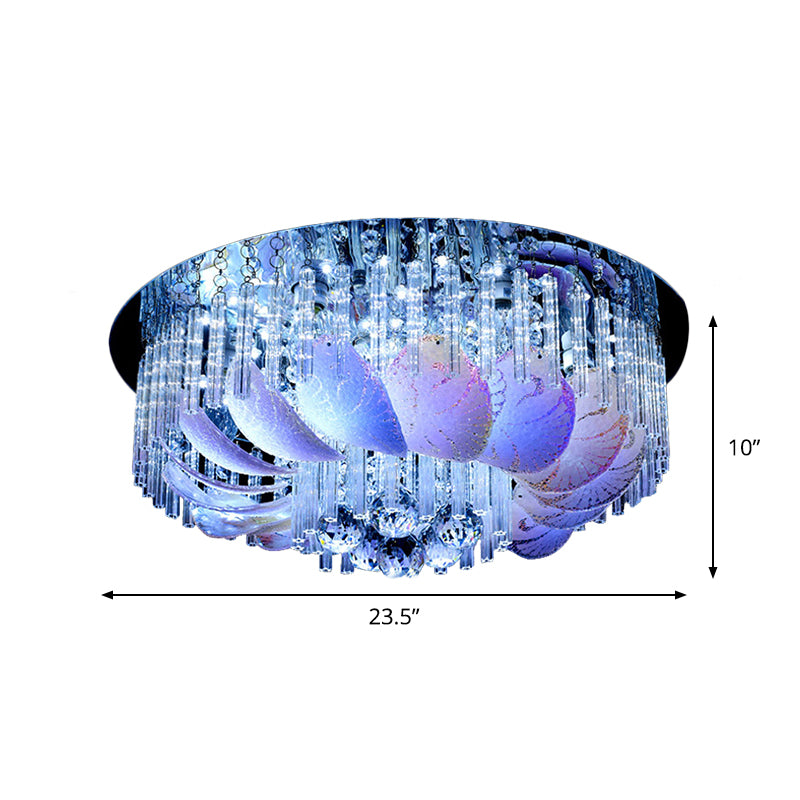 19.5"/23.5" Wide Round Flushmount Light Simple 6/9 Bulbs Clear Crystal Ceiling Mount Fixture Clearhalo 'Ceiling Lights' 'Close To Ceiling Lights' 'Close to ceiling' 'Flush mount' Lighting' 1900040