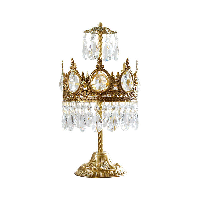 Crown Shape Bedroom Table Lighting Vintage Beveled Crystal 2-Head Brass Nightstand Lamp Clearhalo 'Lamps' 'Table Lamps' Lighting' 1900047