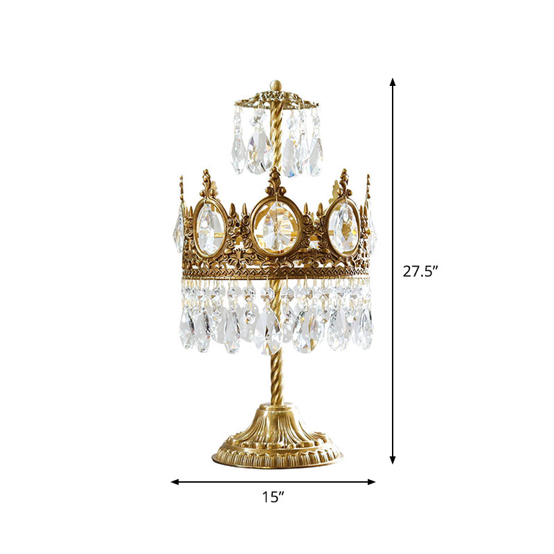 Crown Shape Bedroom Table Lighting Vintage Beveled Crystal 2-Head Brass Nightstand Lamp Clearhalo 'Lamps' 'Table Lamps' Lighting' 1900048