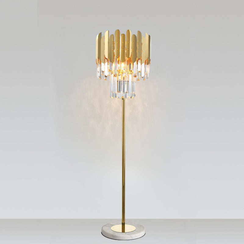 Tiered Shaped Living Room Floor Lamp Minimal Crystal Rod 3-Bulb Gold Standing Lighting Clearhalo 'Floor Lamps' 'Lamps' Lighting' 1900049