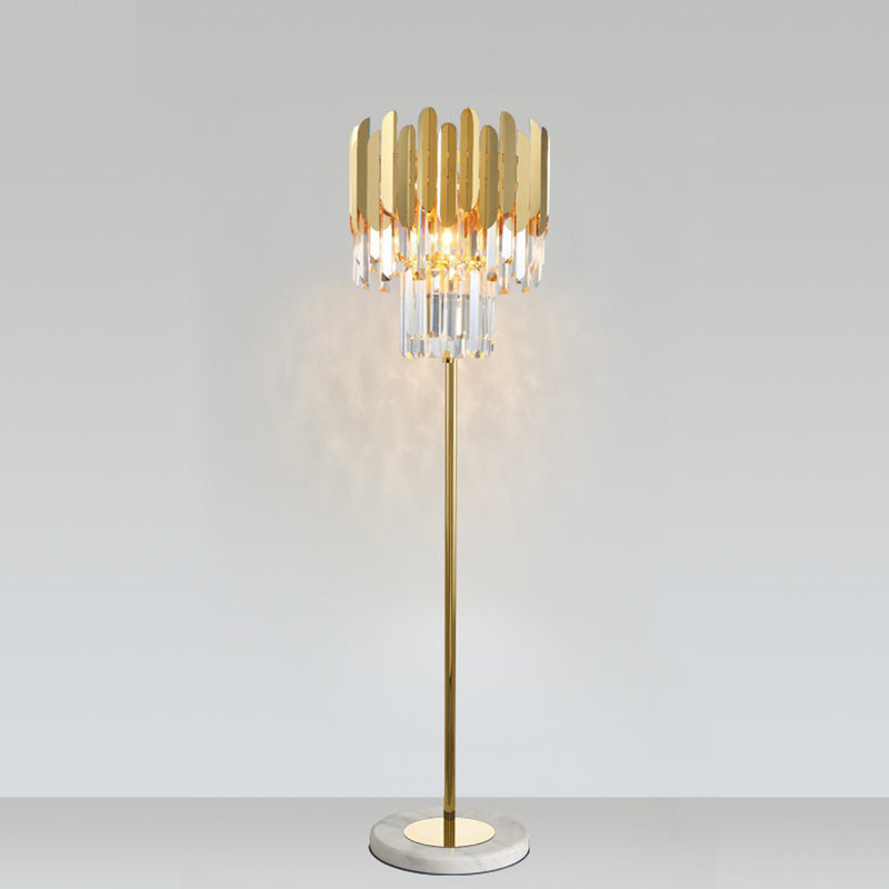 Tiered Shaped Living Room Floor Lamp Minimal Crystal Rod 3-Bulb Gold Standing Lighting Clearhalo 'Floor Lamps' 'Lamps' Lighting' 1900049