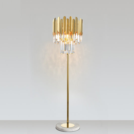 Tiered Shaped Living Room Floor Lamp Minimal Crystal Rod 3-Bulb Gold Standing Lighting Clearhalo 'Floor Lamps' 'Lamps' Lighting' 1900049