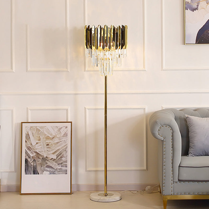Tiered Shaped Living Room Floor Lamp Minimal Crystal Rod 3-Bulb Gold Standing Lighting Gold Clearhalo 'Floor Lamps' 'Lamps' Lighting' 1900050