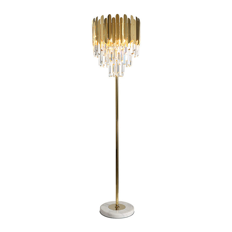 Tiered Shaped Living Room Floor Lamp Minimal Crystal Rod 3-Bulb Gold Standing Lighting Clearhalo 'Floor Lamps' 'Lamps' Lighting' 1900051