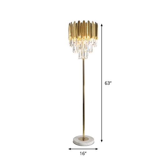 Tiered Shaped Living Room Floor Lamp Minimal Crystal Rod 3-Bulb Gold Standing Lighting Clearhalo 'Floor Lamps' 'Lamps' Lighting' 1900052