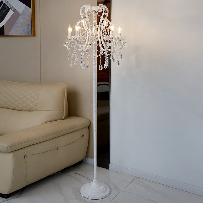 4-Head Standing Lighting with Candlestick Shade Crystal Contemporary Living Room Floor Lamp in White White Clearhalo 'Floor Lamps' 'Lamps' Lighting' 1900054