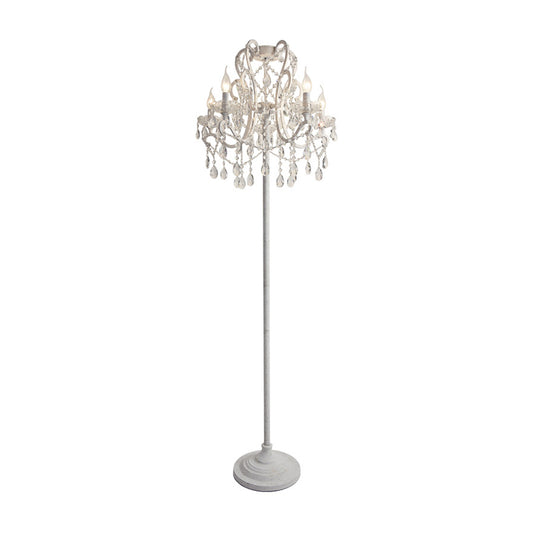 4-Head Standing Lighting with Candlestick Shade Crystal Contemporary Living Room Floor Lamp in White Clearhalo 'Floor Lamps' 'Lamps' Lighting' 1900056