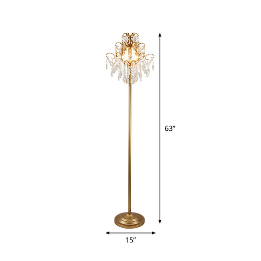 Gold Spiral Arm Floor Lighting Classic Metal 3 Heads Living Room Standing Lamp with Faceted Crystal Droplet Clearhalo 'Floor Lamps' 'Lamps' Lighting' 1900061