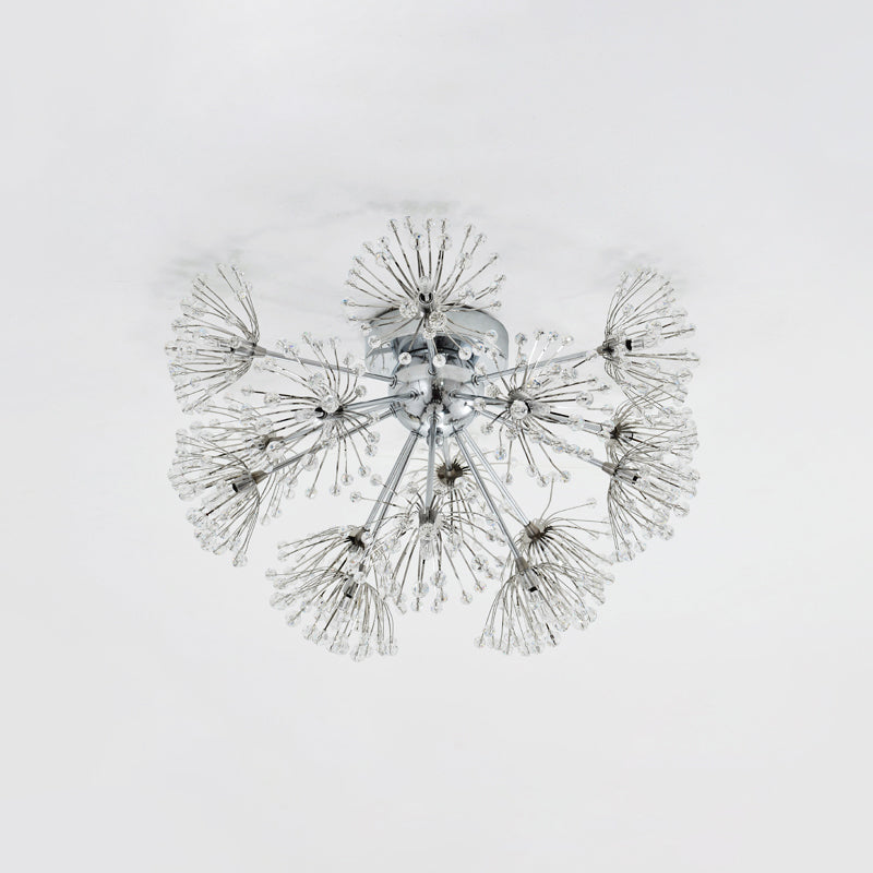 Firework Dinning Room Ceiling Mounted Light Simple Clear Crystal Bead 9/15-Bulb Chrome Flush Mount Lighting Clearhalo 'Ceiling Lights' 'Close To Ceiling Lights' 'Close to ceiling' 'Semi-flushmount' Lighting' 1900181