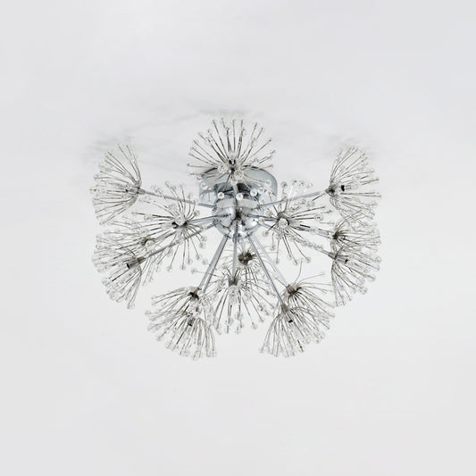 Firework Dinning Room Ceiling Mounted Light Simple Clear Crystal Bead 9/15-Bulb Chrome Flush Mount Lighting Clearhalo 'Ceiling Lights' 'Close To Ceiling Lights' 'Close to ceiling' 'Semi-flushmount' Lighting' 1900181