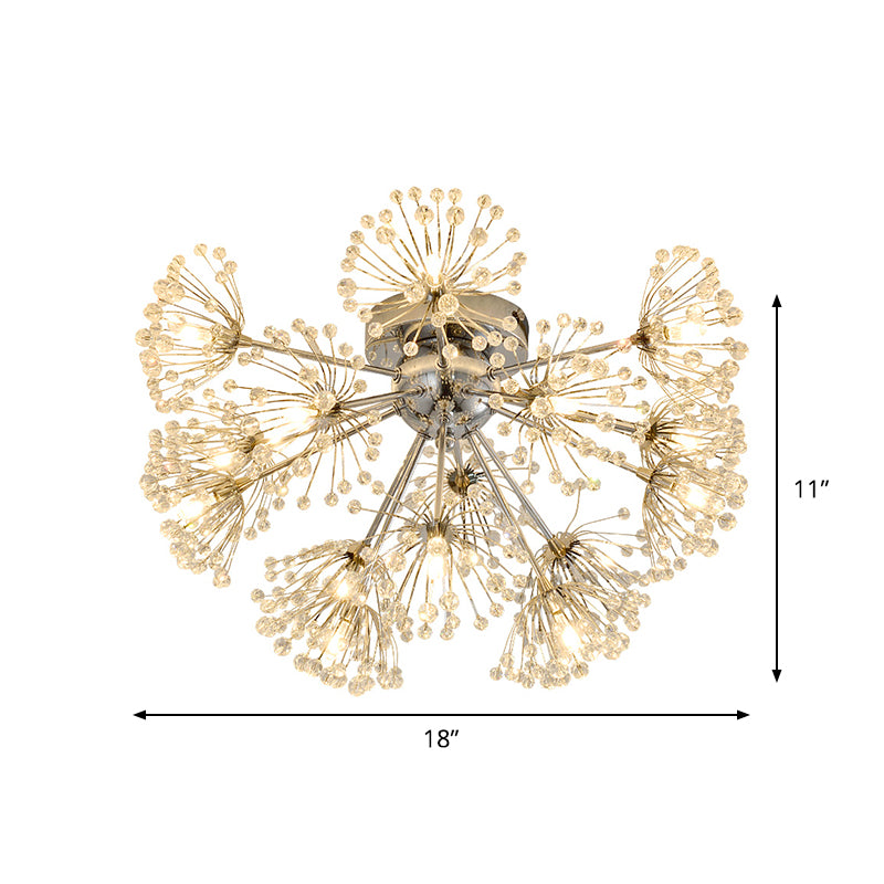 Firework Dinning Room Ceiling Mounted Light Simple Clear Crystal Bead 9/15-Bulb Chrome Flush Mount Lighting Clearhalo 'Ceiling Lights' 'Close To Ceiling Lights' 'Close to ceiling' 'Semi-flushmount' Lighting' 1900182