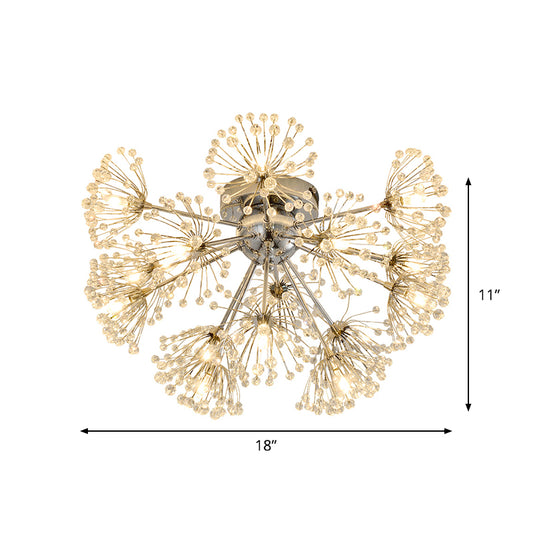 Firework Dinning Room Ceiling Mounted Light Simple Clear Crystal Bead 9/15-Bulb Chrome Flush Mount Lighting Clearhalo 'Ceiling Lights' 'Close To Ceiling Lights' 'Close to ceiling' 'Semi-flushmount' Lighting' 1900182