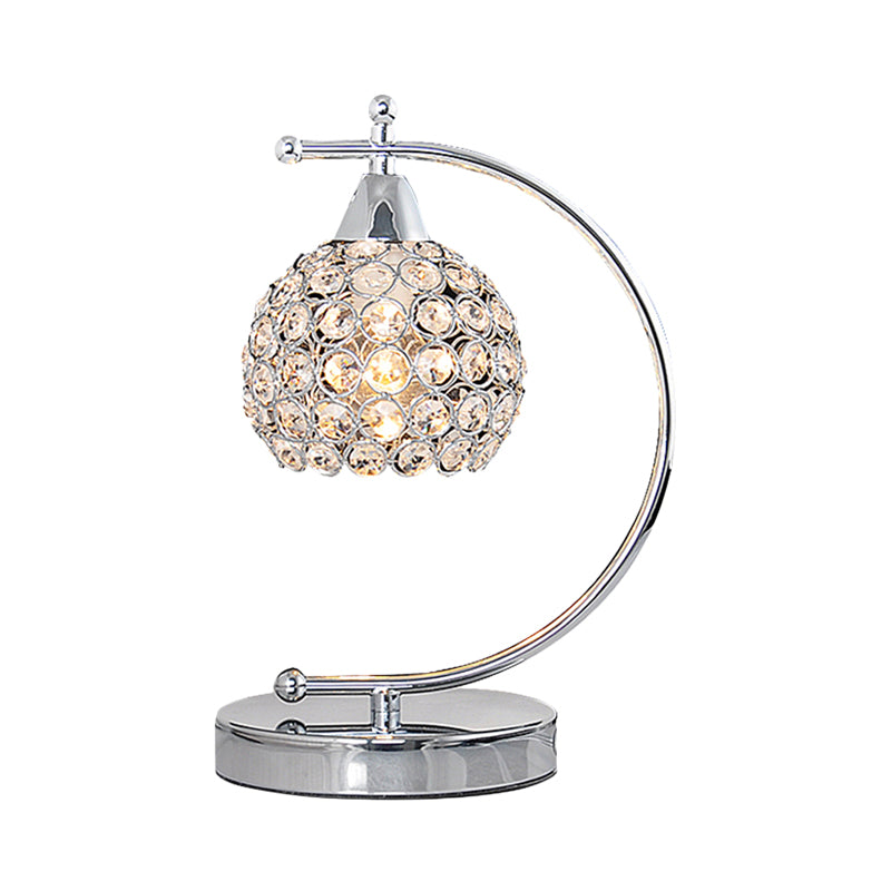 Nordic Domed Small Desk Lighting Single Bulb Crystal Embedded Table Lamp with Arched Arm in Silver Clearhalo 'Lamps' 'Table Lamps' Lighting' 1900183