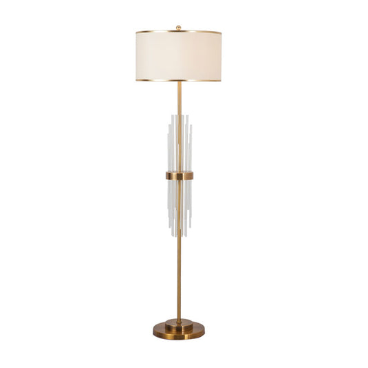 Single Linear Floor Light Minimalist Brass Crystal Rod Standing Lamp with Cylinder Fabric Shade Clearhalo 'Floor Lamps' 'Lamps' Lighting' 1900189