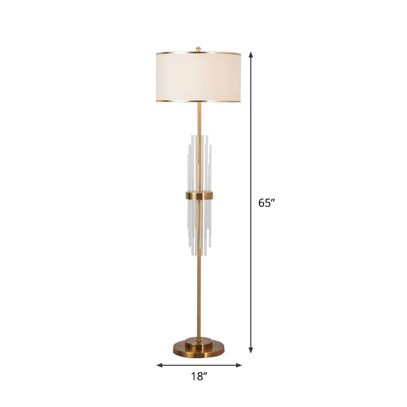Single Linear Floor Light Minimalist Brass Crystal Rod Standing Lamp with Cylinder Fabric Shade Clearhalo 'Floor Lamps' 'Lamps' Lighting' 1900190