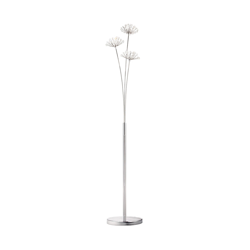 Nordic Dandelion Standing Lighting 3/5-Bulb Crystal Bead Floor Light in Silver for Living Room Clearhalo 'Floor Lamps' 'Lamps' Lighting' 1900278