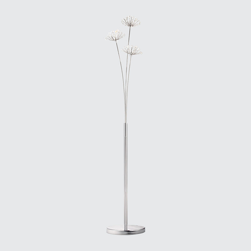 Nordic Dandelion Standing Lighting 3/5-Bulb Crystal Bead Floor Light in Silver for Living Room Clearhalo 'Floor Lamps' 'Lamps' Lighting' 1900280