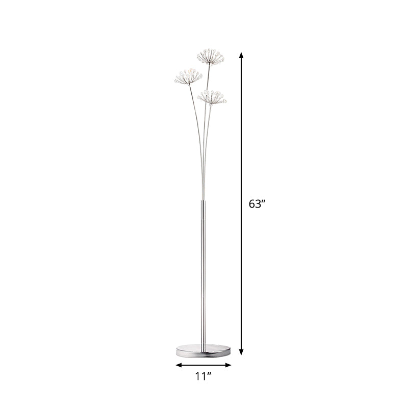 Nordic Dandelion Standing Lighting 3/5-Bulb Crystal Bead Floor Light in Silver for Living Room Clearhalo 'Floor Lamps' 'Lamps' Lighting' 1900281