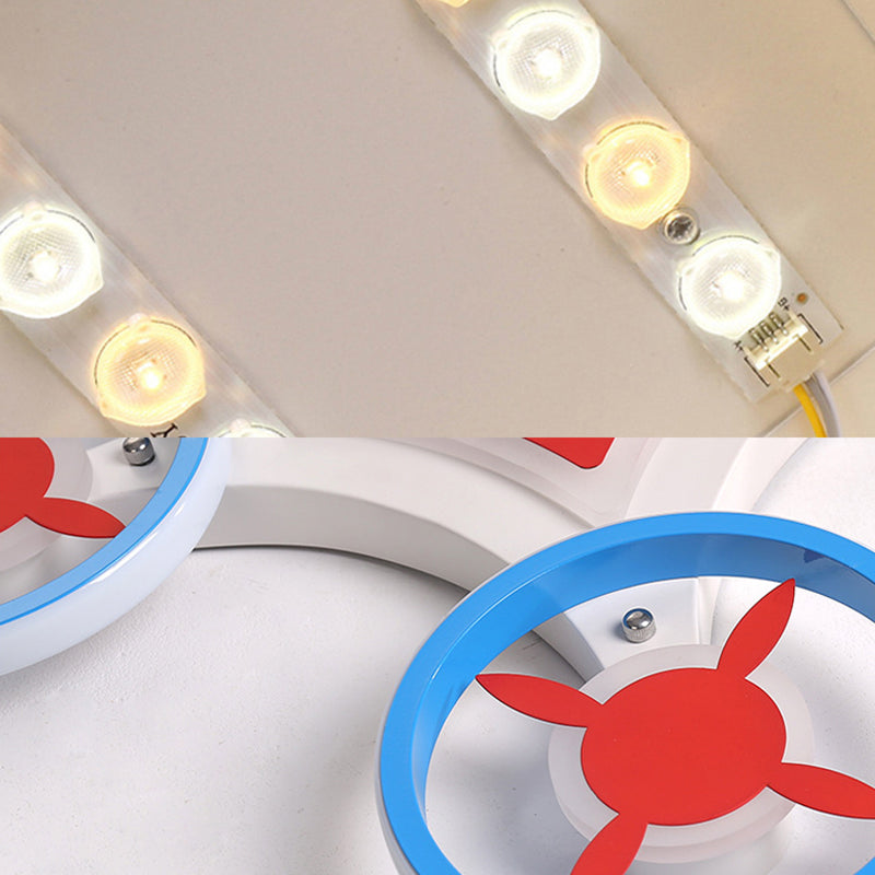 Child Bedroom Space Vehicle Ceiling Lamp Acrylic Metal Cartoon LED Flush Mount Light in Blue and Red Clearhalo 'Ceiling Lights' 'Close To Ceiling Lights' 'Close to ceiling' 'Flush mount' Lighting' 190031
