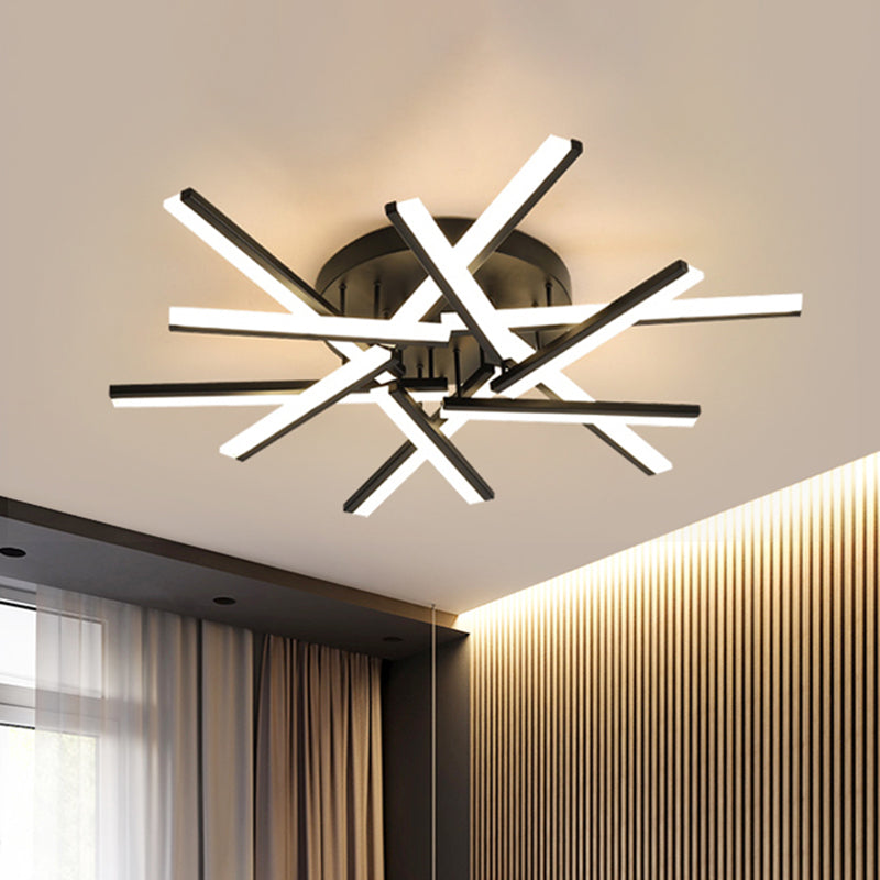 Crossed Rods Acrylic Semi Flush Mount Light Contemporary LED Black Ceiling Mounted Lamp Black Clearhalo 'Ceiling Lights' 'Close To Ceiling Lights' 'Close to ceiling' 'Semi-flushmount' Lighting' 1900323