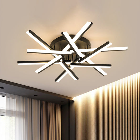 Crossed Rods Acrylic Semi Flush Mount Light Contemporary LED Black Ceiling Mounted Lamp Black Clearhalo 'Ceiling Lights' 'Close To Ceiling Lights' 'Close to ceiling' 'Semi-flushmount' Lighting' 1900323