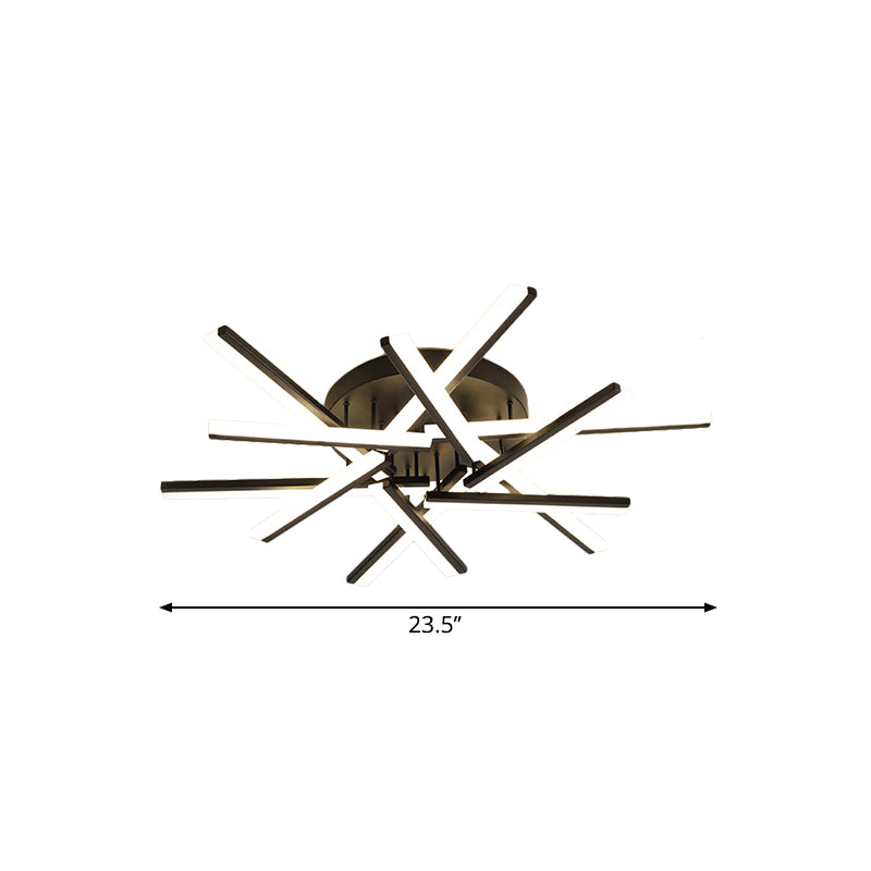 Crossed Rods Acrylic Semi Flush Mount Light Contemporary LED Black Ceiling Mounted Lamp Clearhalo 'Ceiling Lights' 'Close To Ceiling Lights' 'Close to ceiling' 'Semi-flushmount' Lighting' 1900326