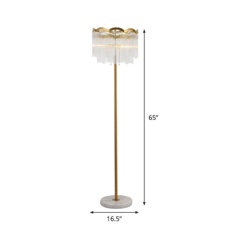 2-Tier Living Room Standing Light Contemporary Flute Crystal Single Gold Floor Lighting Clearhalo 'Floor Lamps' 'Lamps' Lighting' 1900343
