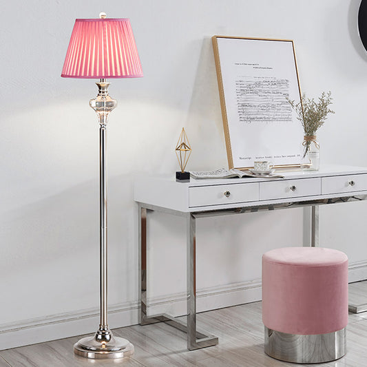 Urn-Shaped Living Room Floor Lamp Simple Crystal 1-Bulb Pink Standing Light with Cone Fabric Shade Clearhalo 'Floor Lamps' 'Lamps' Lighting' 1900397