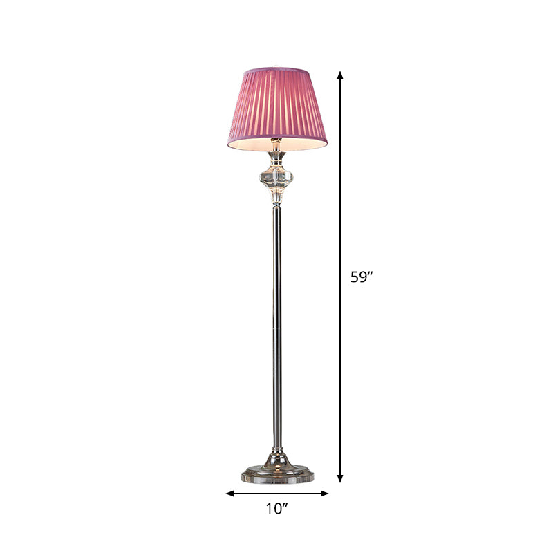 Urn-Shaped Living Room Floor Lamp Simple Crystal 1-Bulb Pink Standing Light with Cone Fabric Shade Clearhalo 'Floor Lamps' 'Lamps' Lighting' 1900400