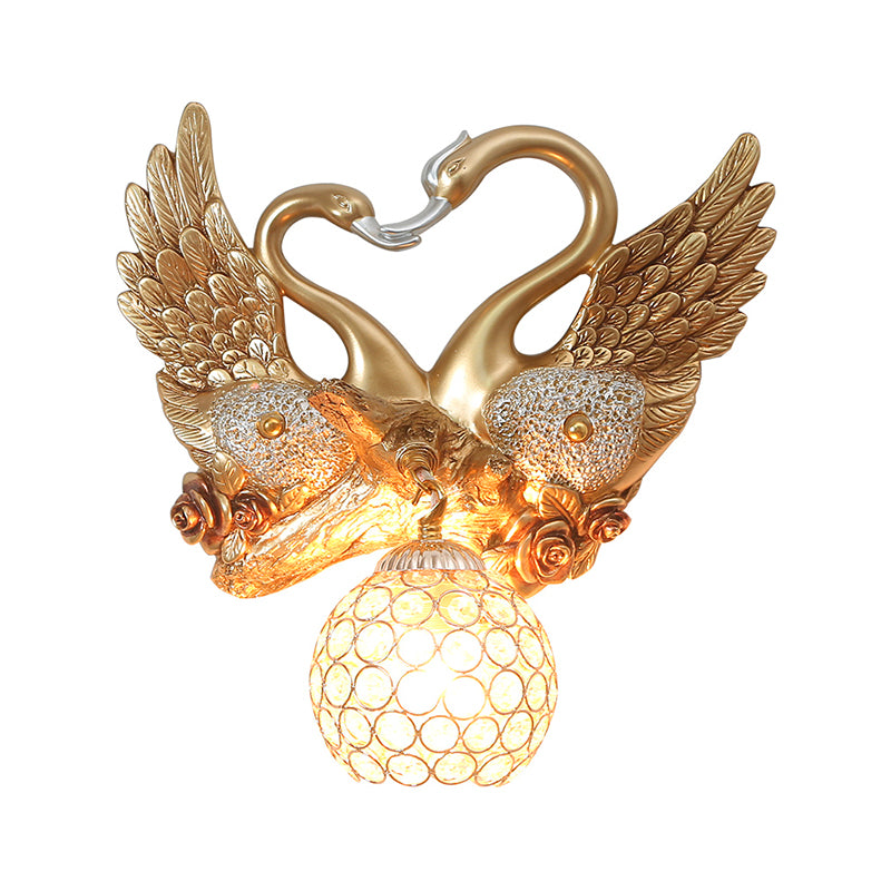 Swan Bedroom Wall Sconce Modern Metal 1 Light Gold Wall Lighting with Globe Crystal Shade Clearhalo 'Modern wall lights' 'Modern' 'Wall Lamps & Sconces' 'Wall Lights' Lighting' 1900447